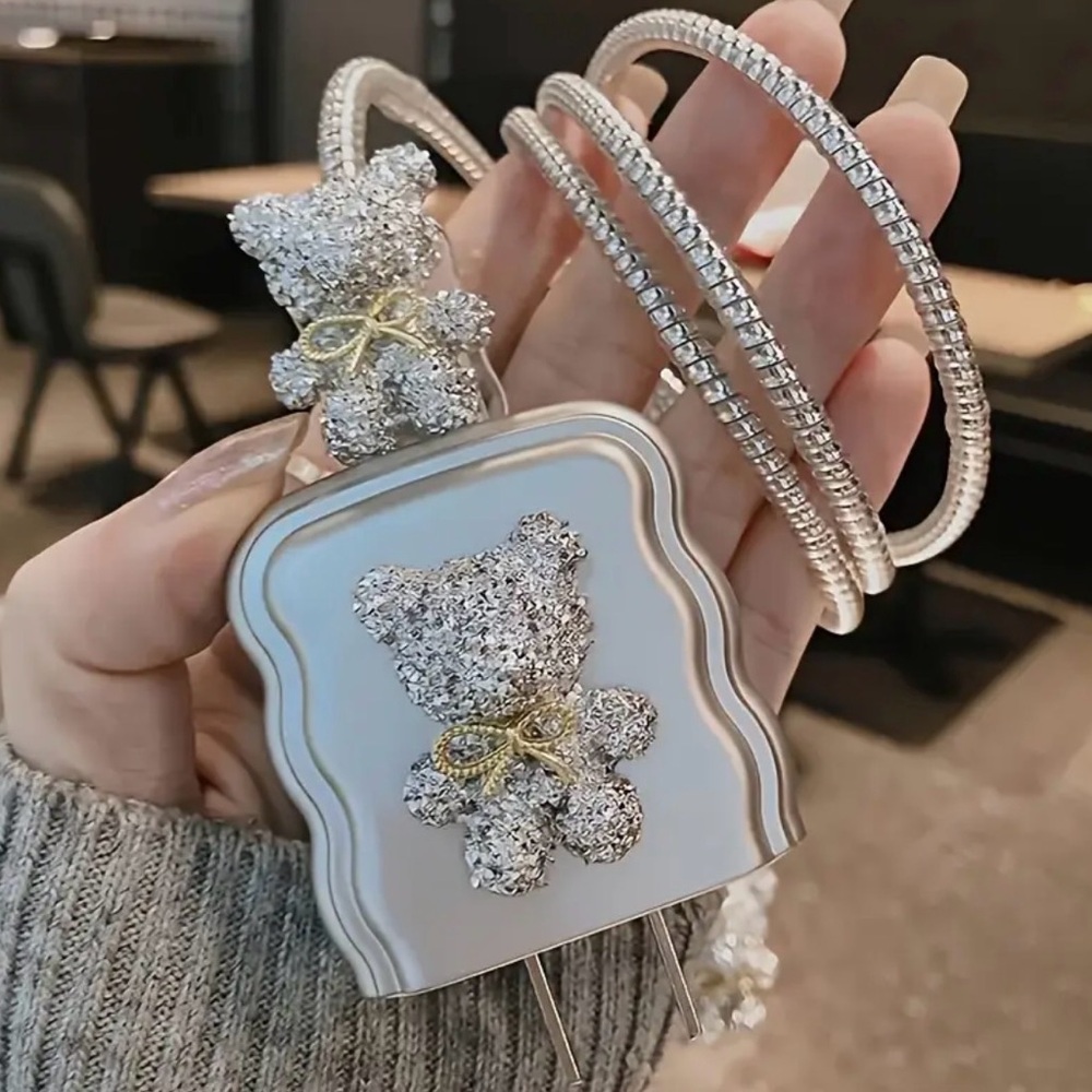 Silver Glitter Bear Charging Cable - Picture 3 of 4